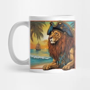 Lion with a Pirate hat  on a Tropical Beach Mug